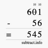Calculate 601 minus 56 using long subtraction