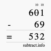 Calculate 601 minus 69 using long subtraction
