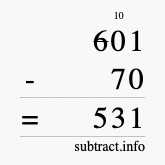 Calculate 601 minus 70 using long subtraction