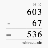 Calculate 603 minus 67 using long subtraction