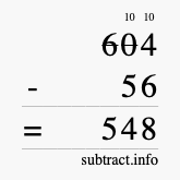 Calculate 604 minus 56 using long subtraction