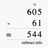 Calculate 605 minus 61 using long subtraction