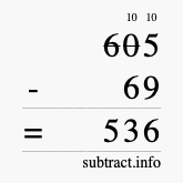 Calculate 605 minus 69 using long subtraction