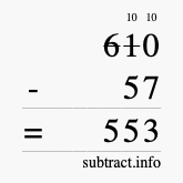 Calculate 610 minus 57 using long subtraction