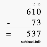 Calculate 610 minus 73 using long subtraction