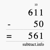 Calculate 611 minus 50 using long subtraction