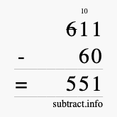 Calculate 611 minus 60 using long subtraction