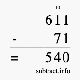Calculate 611 minus 71 using long subtraction