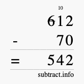Calculate 612 minus 70 using long subtraction
