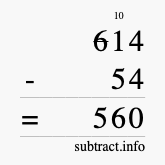 Calculate 614 minus 54 using long subtraction