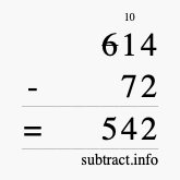 Calculate 614 minus 72 using long subtraction