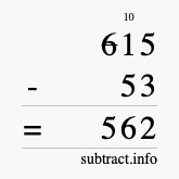 Calculate 615 minus 53 using long subtraction