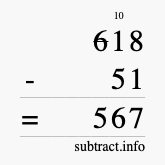 Calculate 618 minus 51 using long subtraction