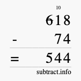 Calculate 618 minus 74 using long subtraction