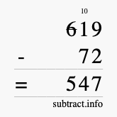 Calculate 619 minus 72 using long subtraction