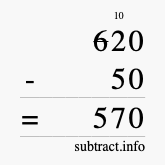 Calculate 620 minus 50 using long subtraction