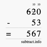 Calculate 620 minus 53 using long subtraction