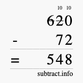 Calculate 620 minus 72 using long subtraction