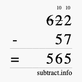 Calculate 622 minus 57 using long subtraction