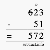 Calculate 623 minus 51 using long subtraction