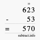 Calculate 623 minus 53 using long subtraction