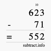 Calculate 623 minus 71 using long subtraction