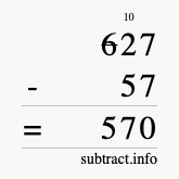 Calculate 627 minus 57 using long subtraction