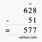 Calculate 628 minus 51 using long subtraction