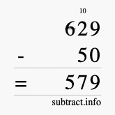 Calculate 629 minus 50 using long subtraction