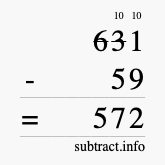 Calculate 631 minus 59 using long subtraction