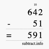 Calculate 642 minus 51 using long subtraction