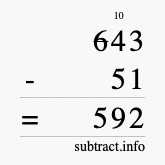Calculate 643 minus 51 using long subtraction
