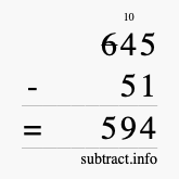 Calculate 645 minus 51 using long subtraction