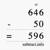 Calculate 646 minus 50 using long subtraction