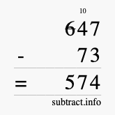 Calculate 647 minus 73 using long subtraction