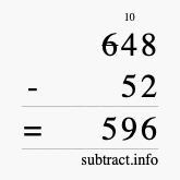 Calculate 648 minus 52 using long subtraction