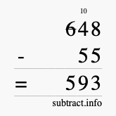 Calculate 648 minus 55 using long subtraction