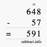Calculate 648 minus 57 using long subtraction