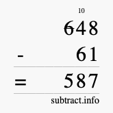 Calculate 648 minus 61 using long subtraction