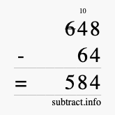 Calculate 648 minus 64 using long subtraction