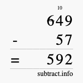 Calculate 649 minus 57 using long subtraction