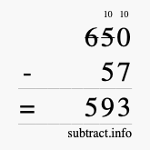 Calculate 650 minus 57 using long subtraction