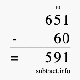 Calculate 651 minus 60 using long subtraction