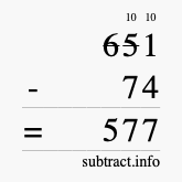 Calculate 651 minus 74 using long subtraction