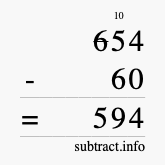 Calculate 654 minus 60 using long subtraction