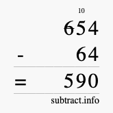 Calculate 654 minus 64 using long subtraction