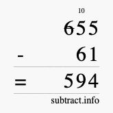 Calculate 655 minus 61 using long subtraction