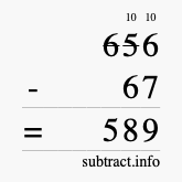 Calculate 656 minus 67 using long subtraction