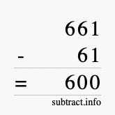 Calculate 661 minus 61 using long subtraction