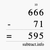 Calculate 666 minus 71 using long subtraction